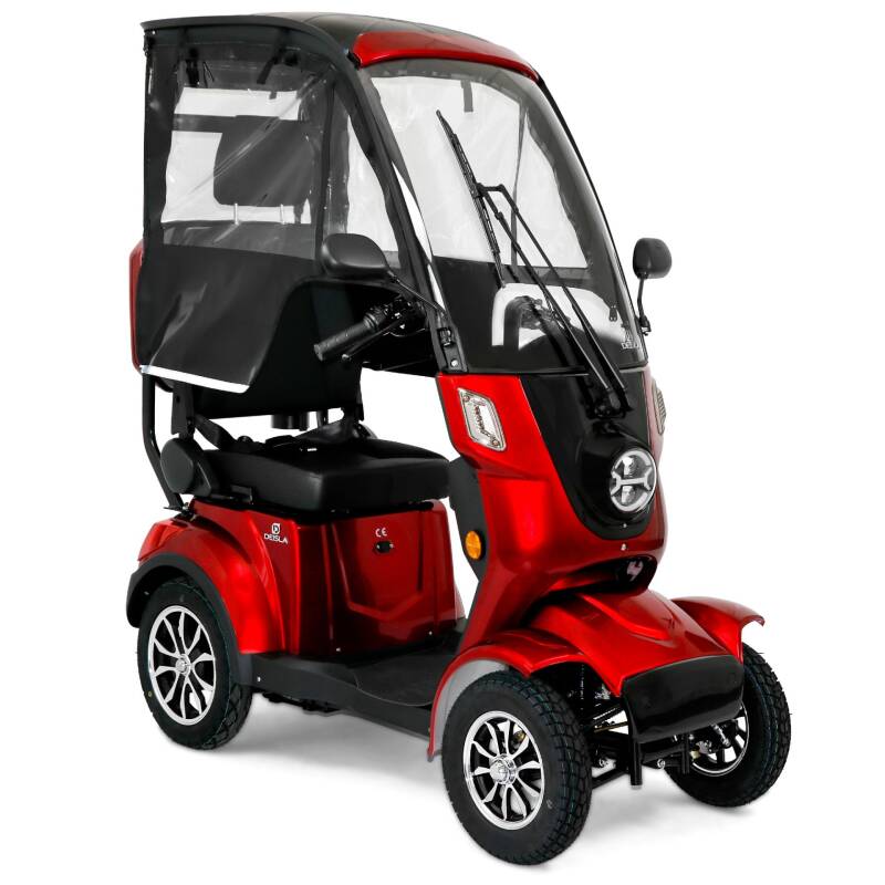 Deisla DS4-15 Vierrad mit Dach und Wetterschutz, Lithium-Akku, Rot, 15 km/h — 25 km/h