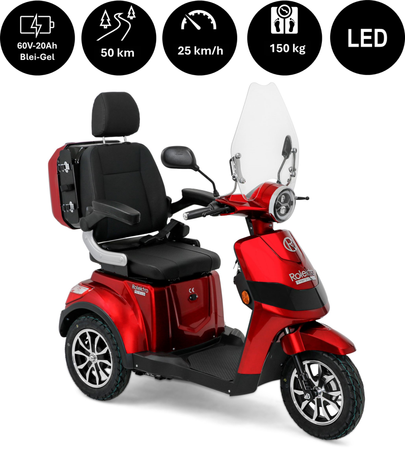 E-Trike 25 V.2 Premium Blei-Gel, 25 km/h — Schwarz / 25 km/h / Blei-Gel