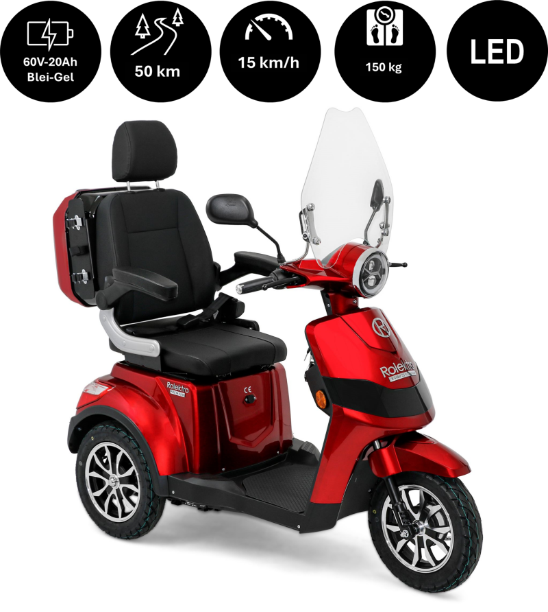 E-Trike 15 V.2 Premium Blei-Gel, 15 km/h, Rot — Rot / 25 km/h / Blei-Gel