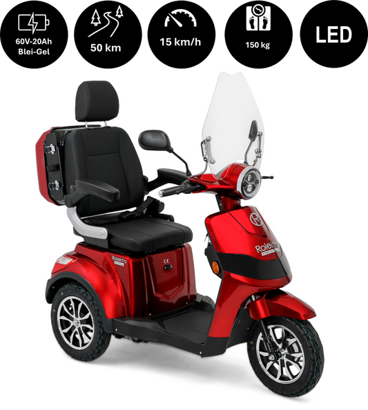 E-Trike 15 V.2 Premium Blei-Gel, 15 km/h, Rot — Rot / 25 km/h / Blei-Gel