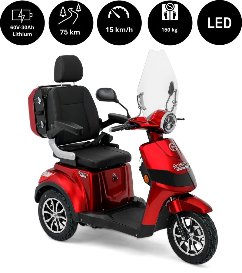 E-Trike 15 V.3 Premium Lithium-Ionen, 15 km/h, Rot — Rot / 25 km/h / Lithium-Ionen